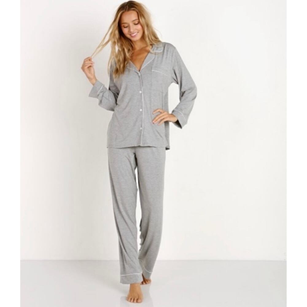 Eberjey Gisele  SET Modal Long Sleeve Pajama Set Heather Grey Size Small